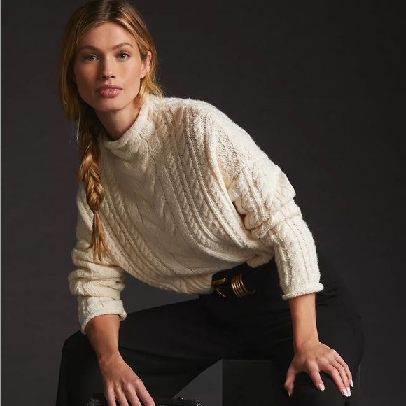 ✨HP✨ ANTHRO MOCK-NECK CABLE KNIT SWEATER (XL) - Picture 4 of 5